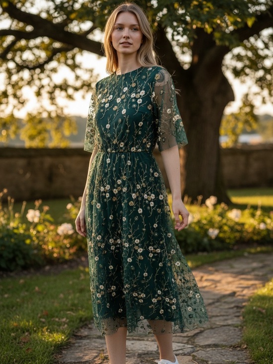 Baltic Born Dresses & Skirts - Baltic Born Emerald Green Floral Embroidered Maxi Dress